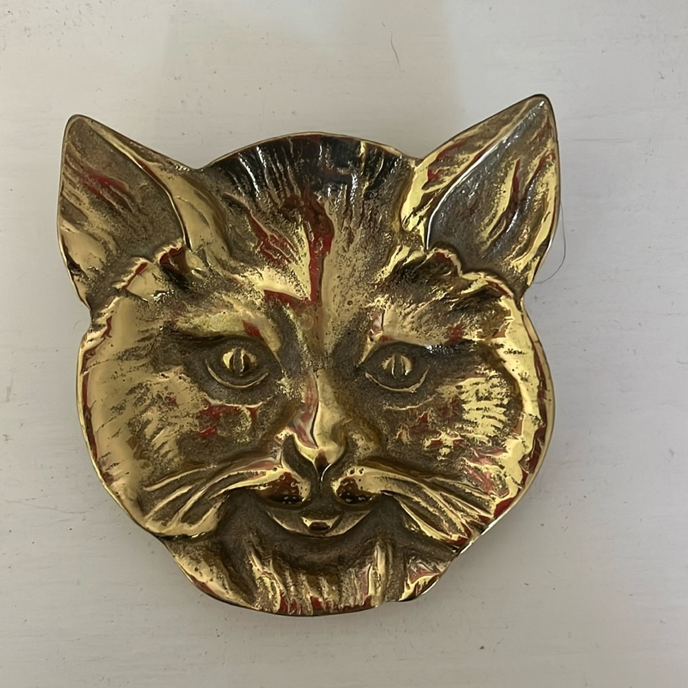 Vtg Virginia Metalcrafters Bob Cat 3-8 Brass Trinket Dish Ashtray 3.5" - Signed